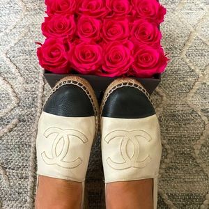CHANEL Lambskin Espadrilles Size 39 White & Black